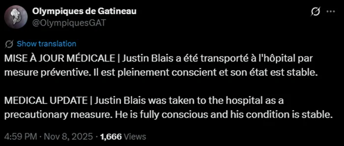 Mise à jour médical Justin Blais